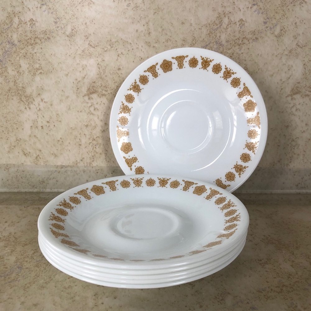 Set of 6 Corelle Gold Butterfly Saucers